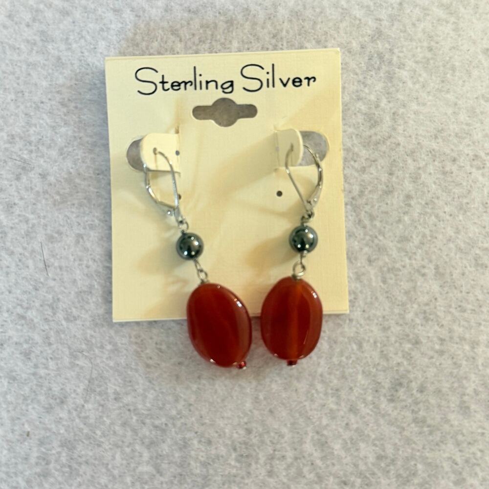 Carnelian earrings gem drop Sterling Silver